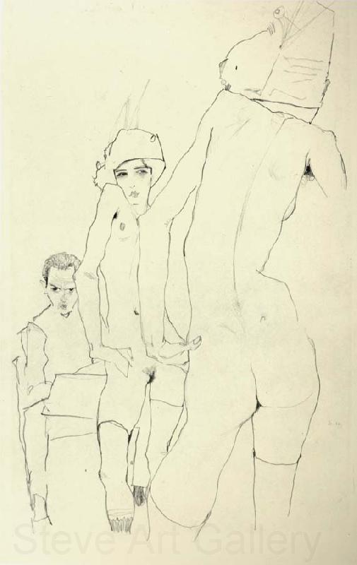 Egon Schiele Schiele Drawing a Nude Model before a Mirror France oil painting art